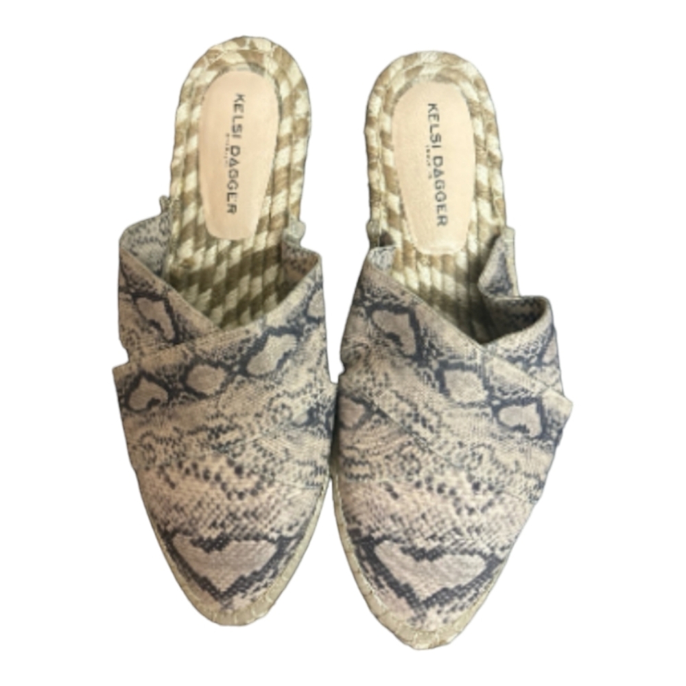 Kelsi Dagger Espadrille Mule Snakeskin Print Slip On Pointed Toe Shoes Size 8